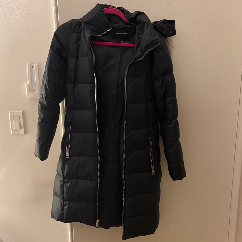 Andrew Marc Down Coat with Genuine Fur Hood